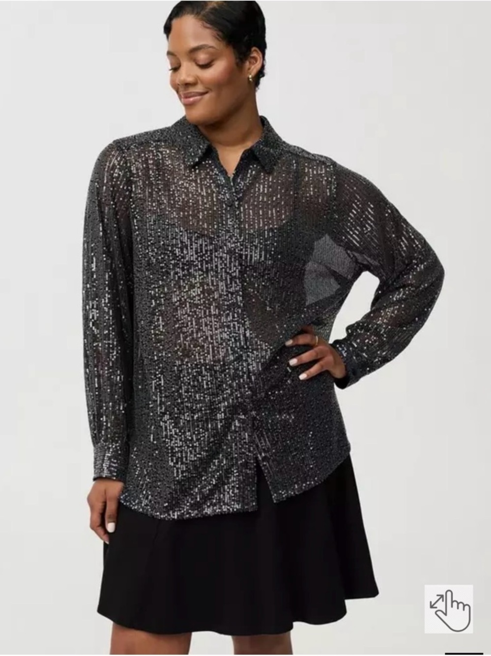 Sequin Button-Up Tunic Shirt